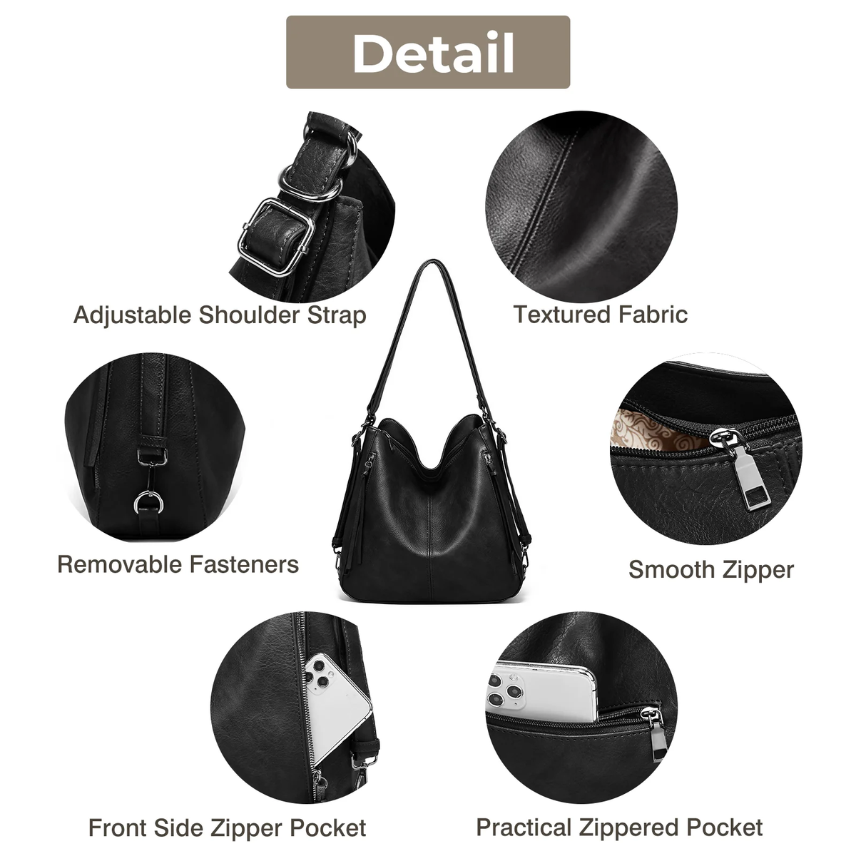 Set Of 3 Black Light Weight Pu Leather Handbag Combo For Women