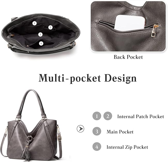 Tote Gray Handbag Bag for Woman with Messenger Bag and Wallet in PU Leather with Strap