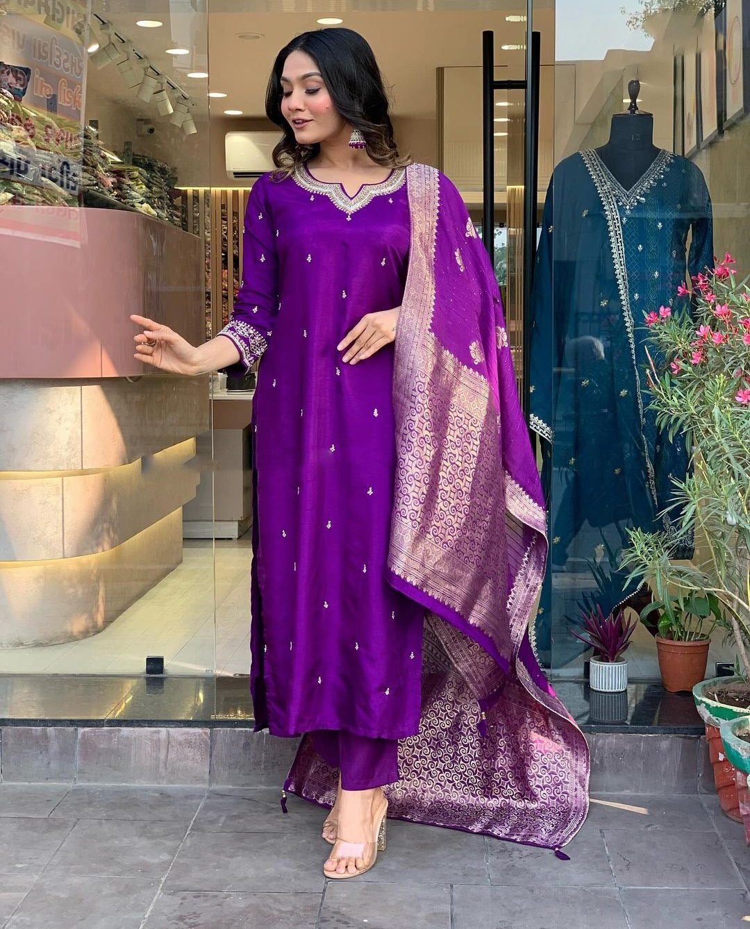 Silken Grace: Women’s Kurta Pant Dupatta Set
