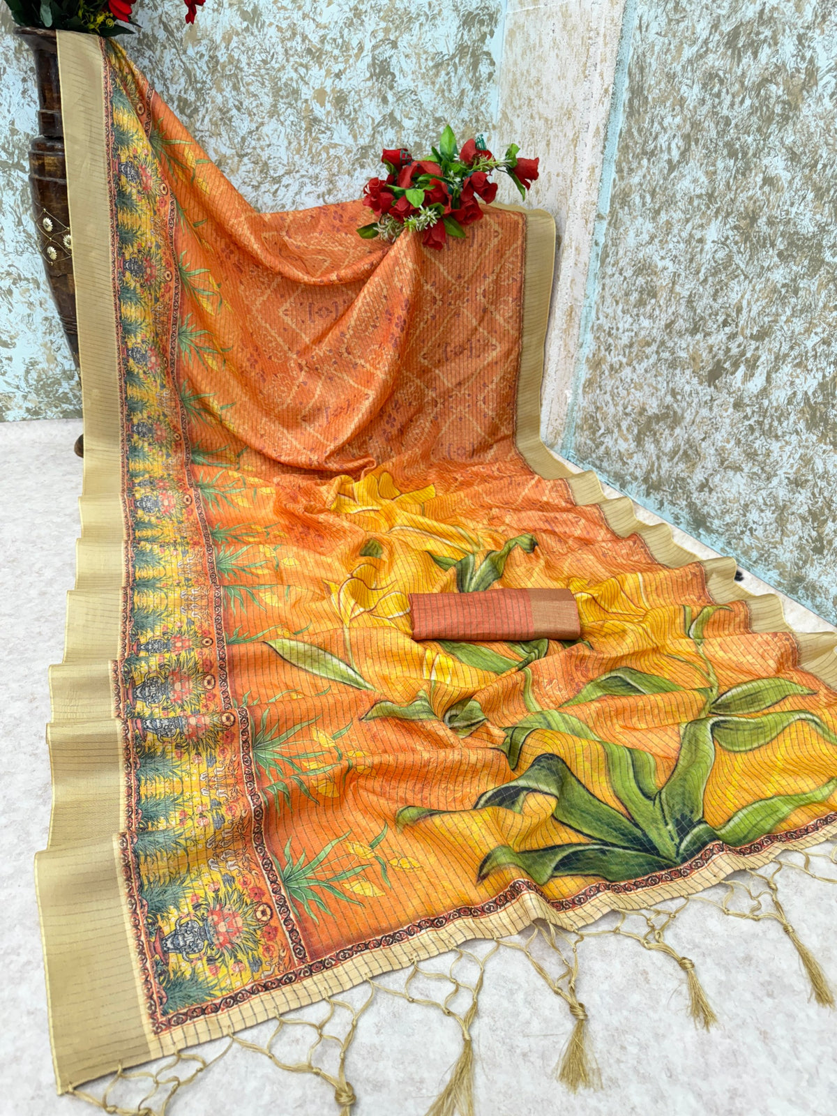 Classic Mysore Silk Saree with Pure Jari, Digital Print & Elegant Zalar