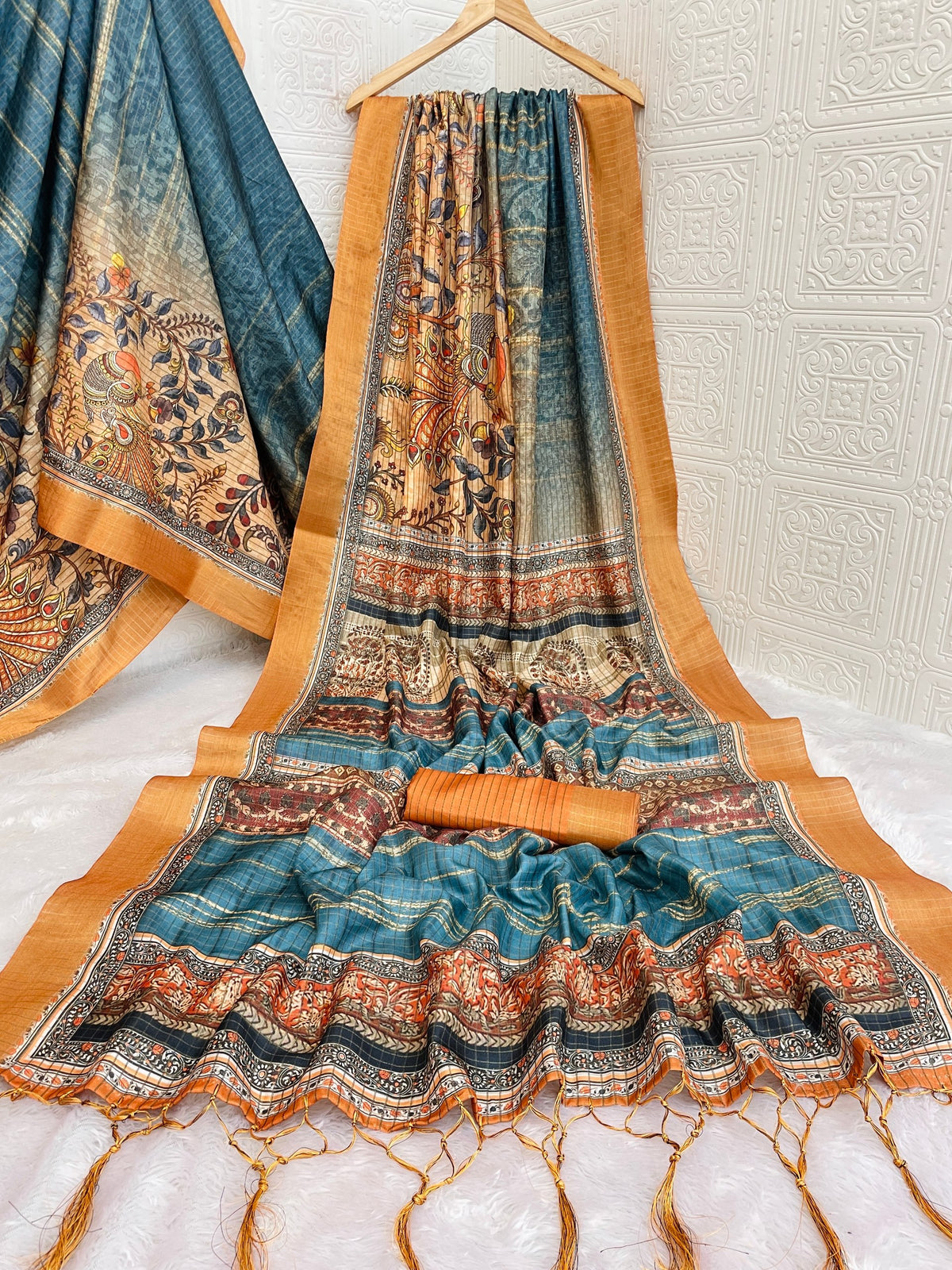 Premium Mysore Silk Saree with Pure Jari, Checks & Digital Print