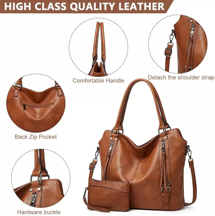 Tote Bag for Woman with Messenger Bag and Wallet in PU Leather with Strap