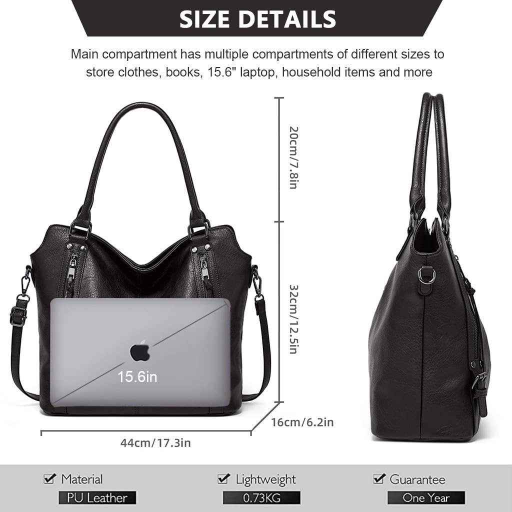 Tote Black Handbag Bag for Woman with Messenger Bag and Wallet in PU Leather with Strap