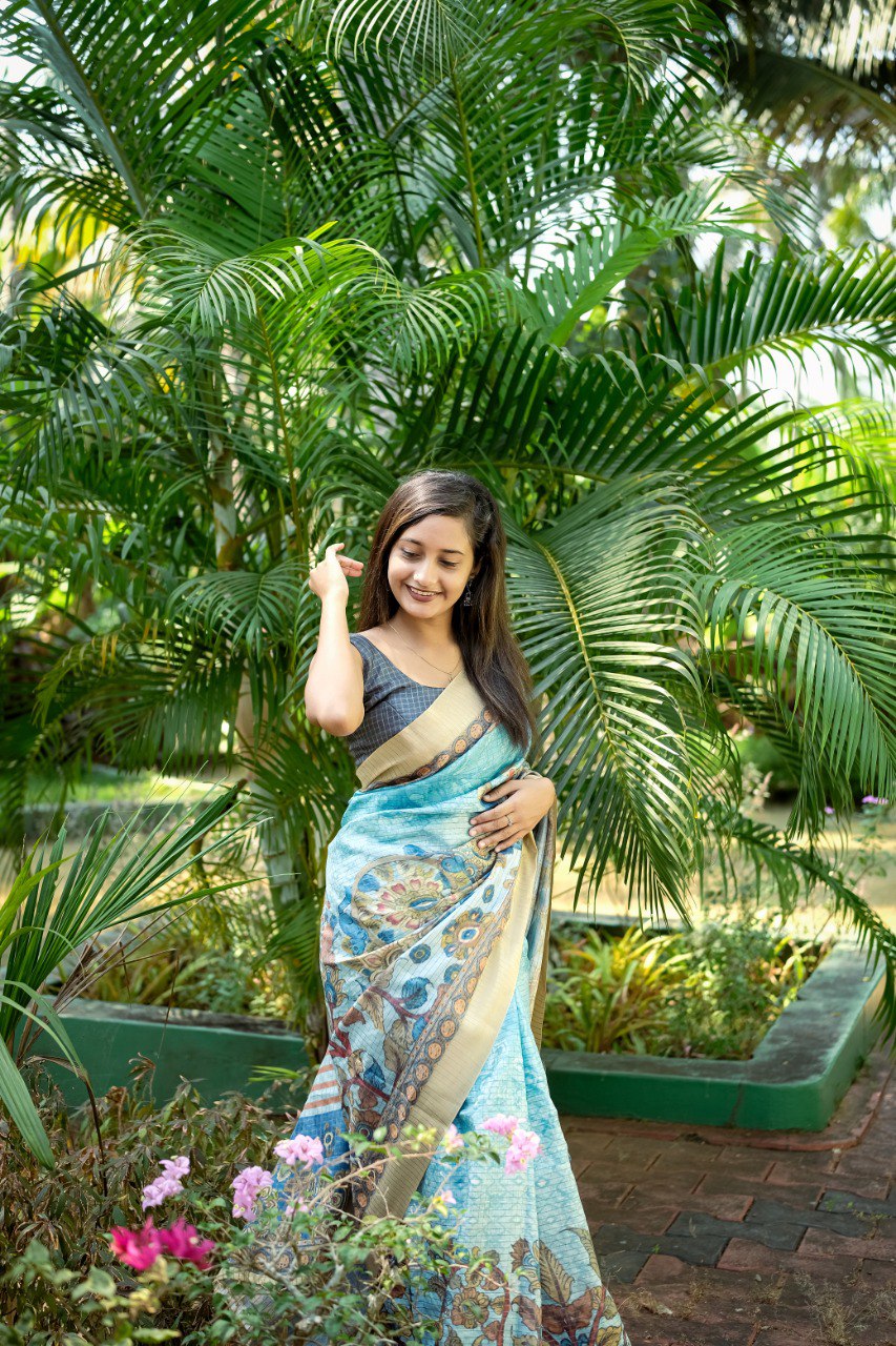 Mysore Silk Saree with Digital Print & Jalar Pallu