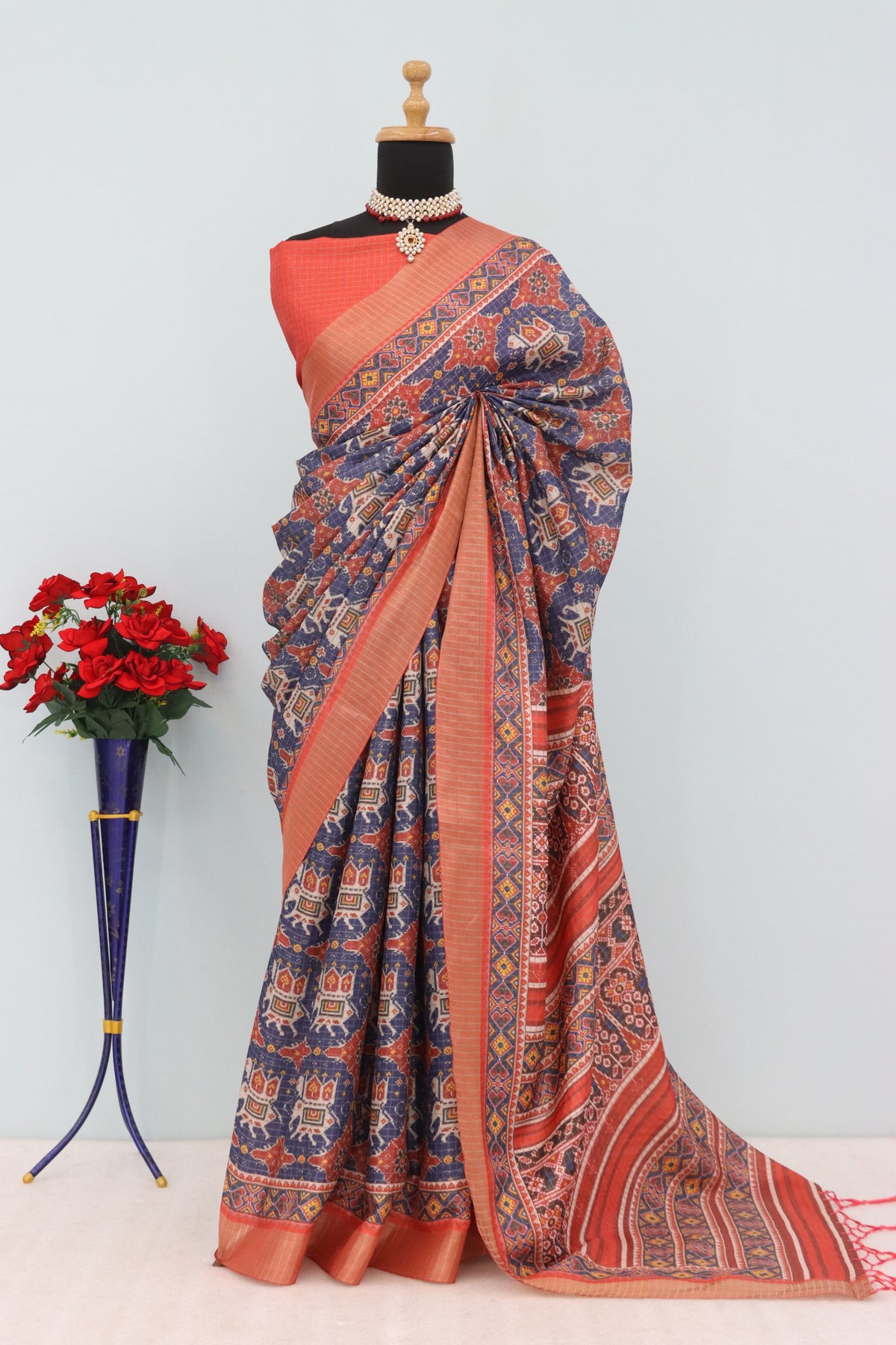 Classic Mysore Silk Saree with Pure Jari Checks, Digital Print & Zalar Elegance