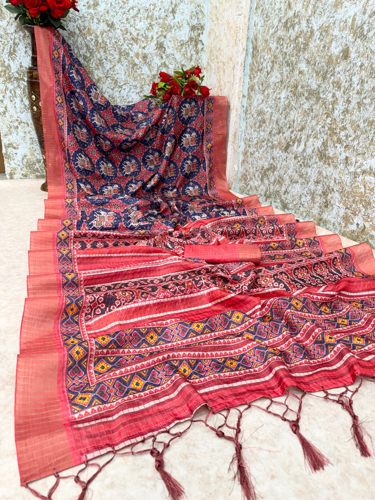 Classic Mysore Silk Saree with Pure Jari Checks, Digital Print & Zalar Elegance