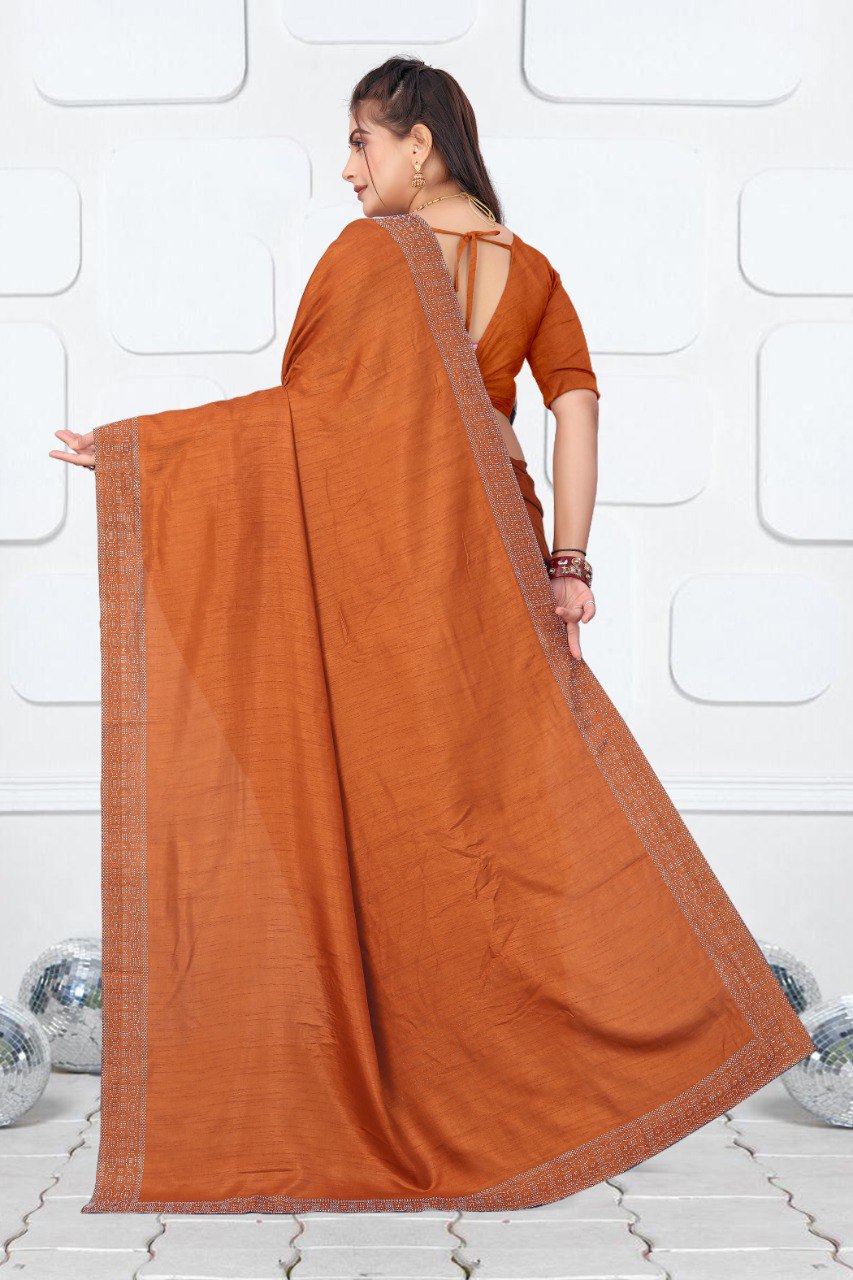 Elegant Dola Silk Saree in Deep Brown with Siroski Work Border