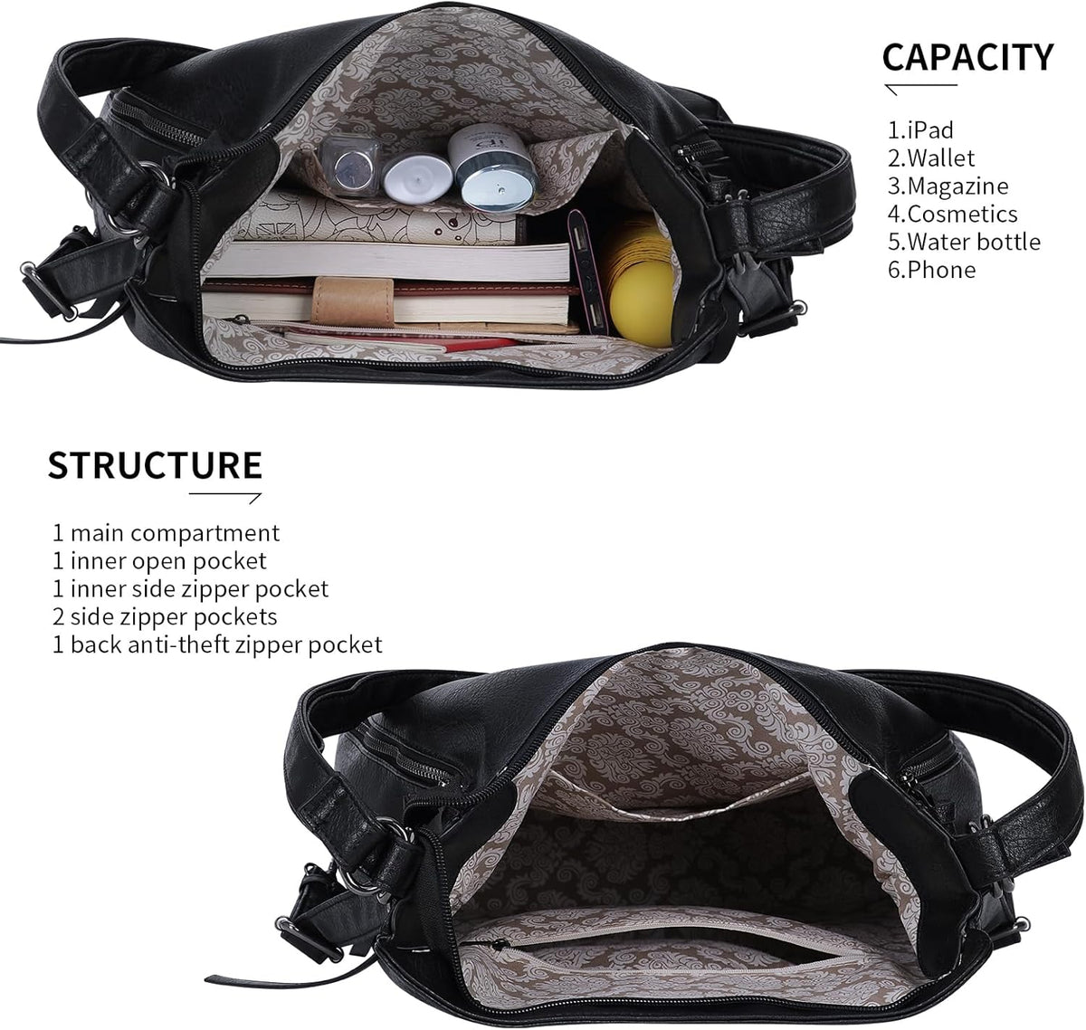 Set Of 3 Black Light Weight Pu Leather Handbag Combo For Women