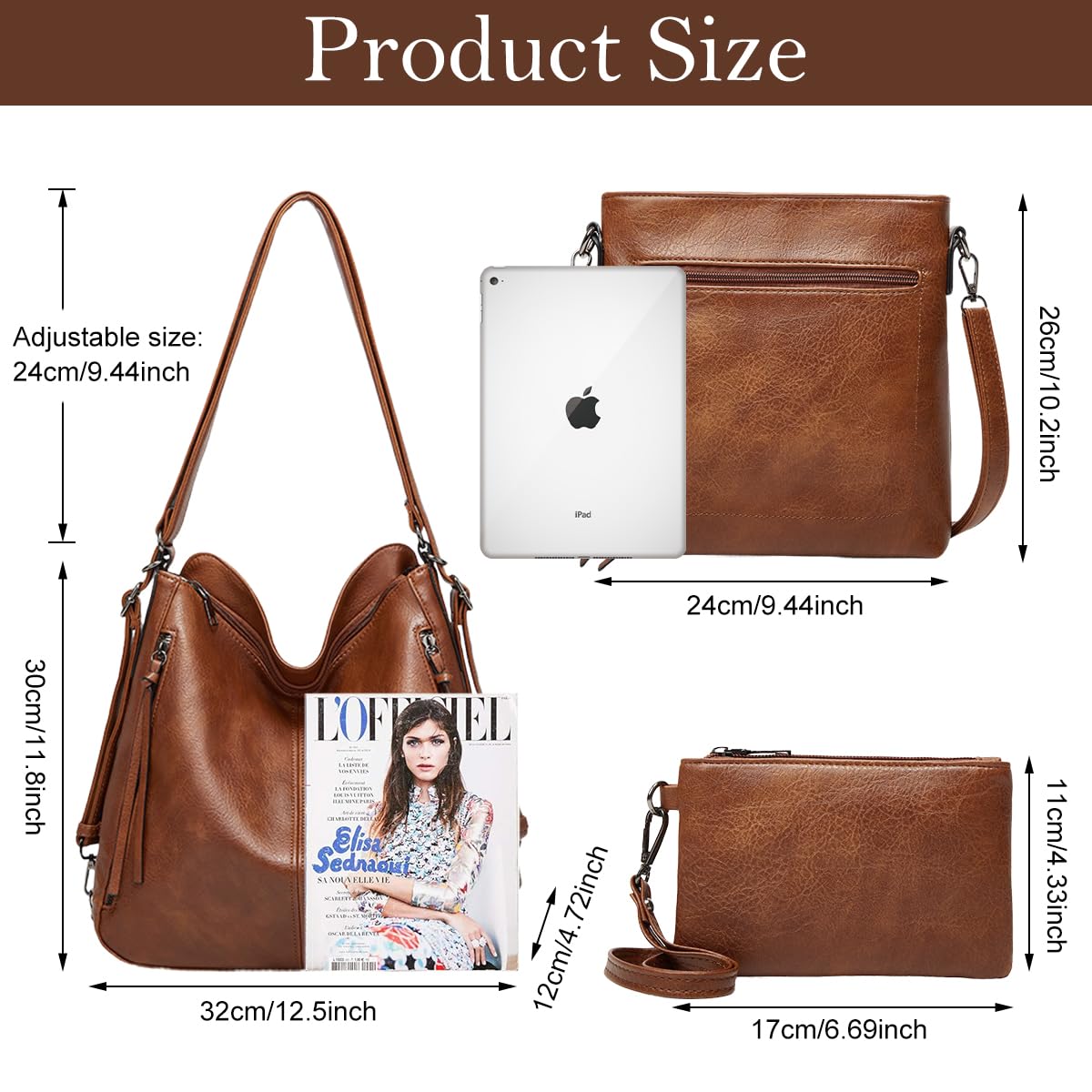 Set Of 3 Brown Light Weight Pu Leather Handbag Combo For Women