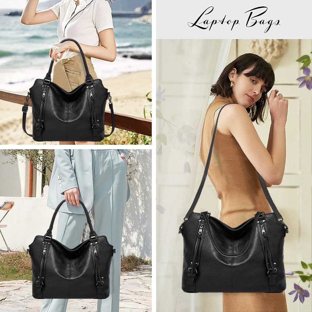 Set Of 3 Black Light Weight Pu Leather Handbag Combo For Women