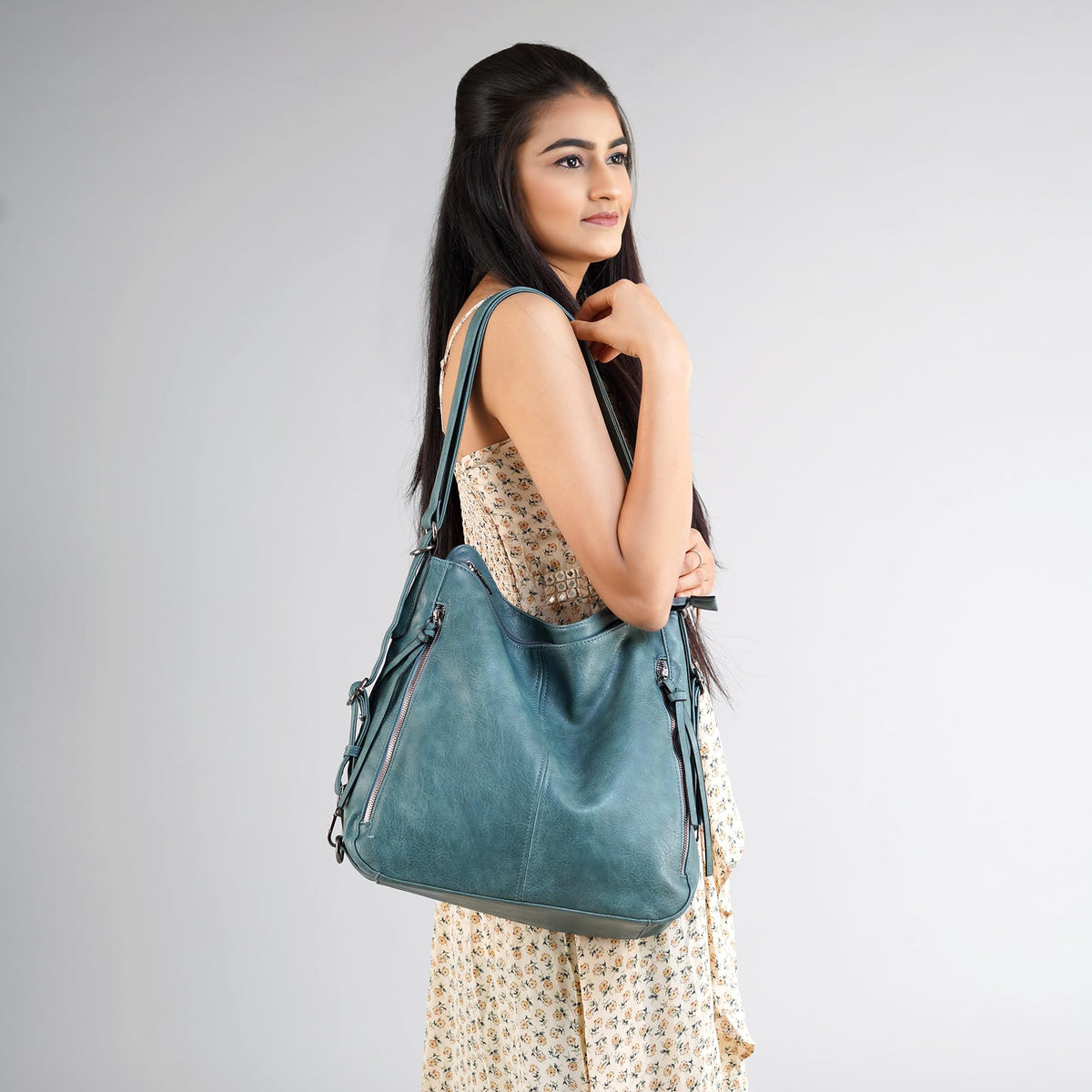 Set Of 3 Blue Light Weight Pu Leather Handbag Combo For Women