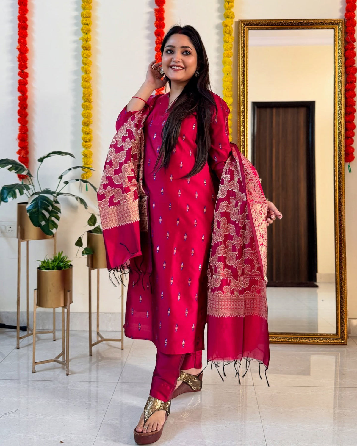 Jacquard Kurta Dupatta Set
