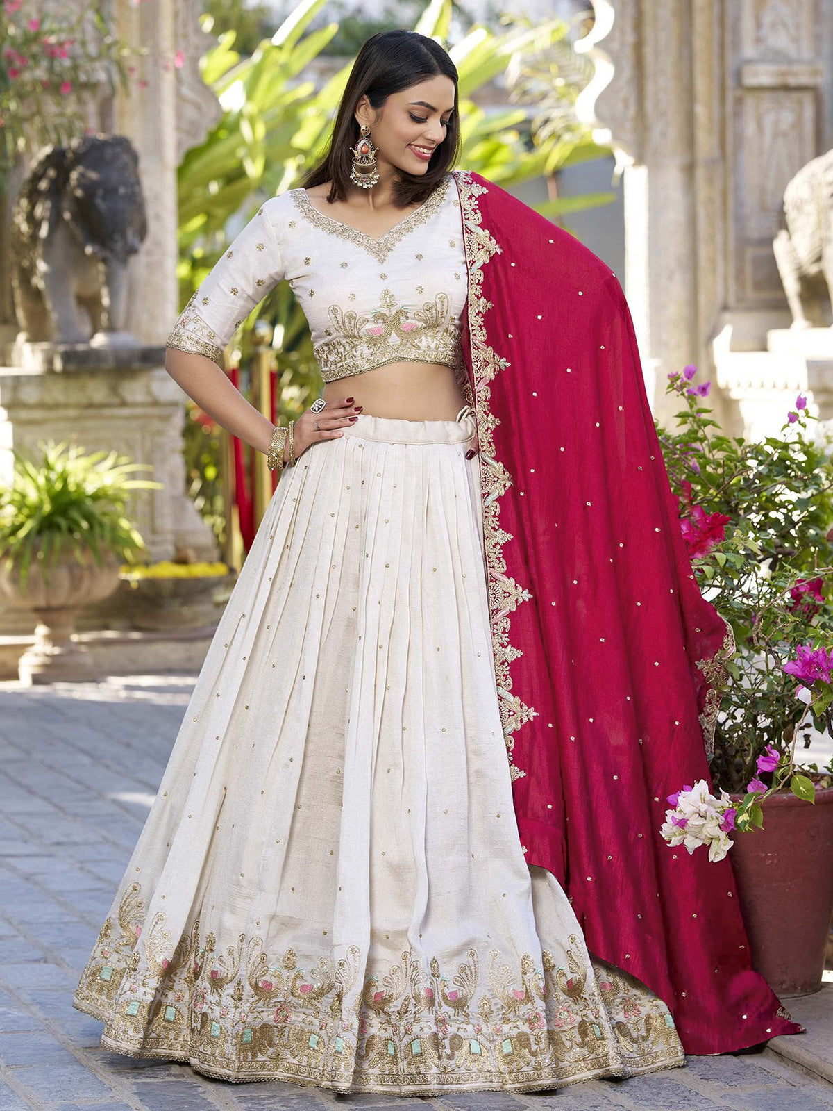Elegant Chinon Lehenga Set with Embroidered Zari Work & Sequins Dupatta