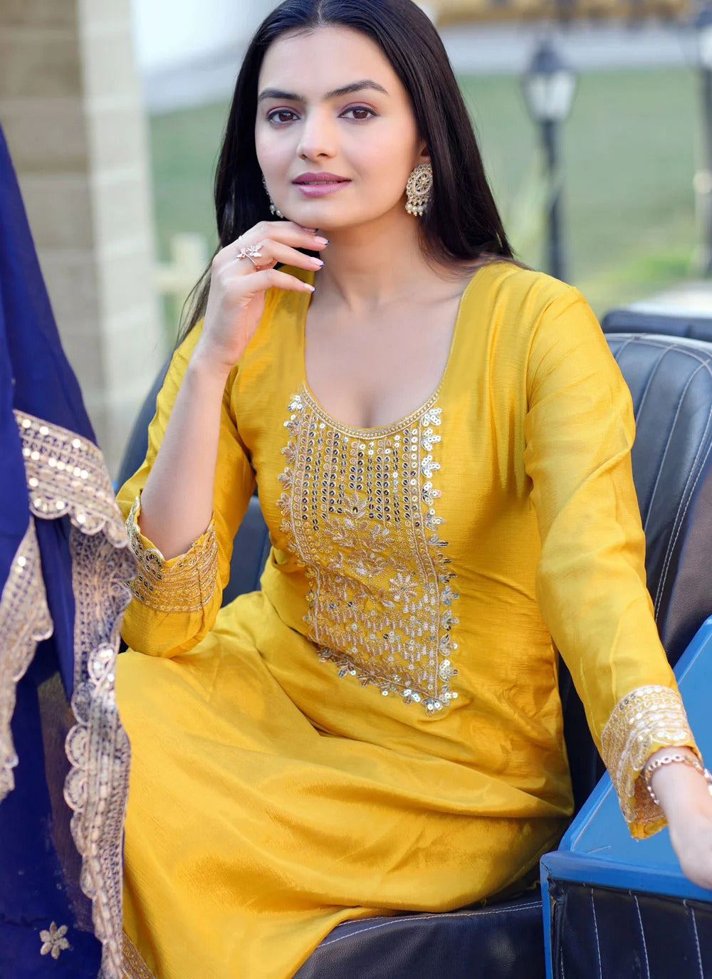Tesla Blue Dupatta Kurta Set
