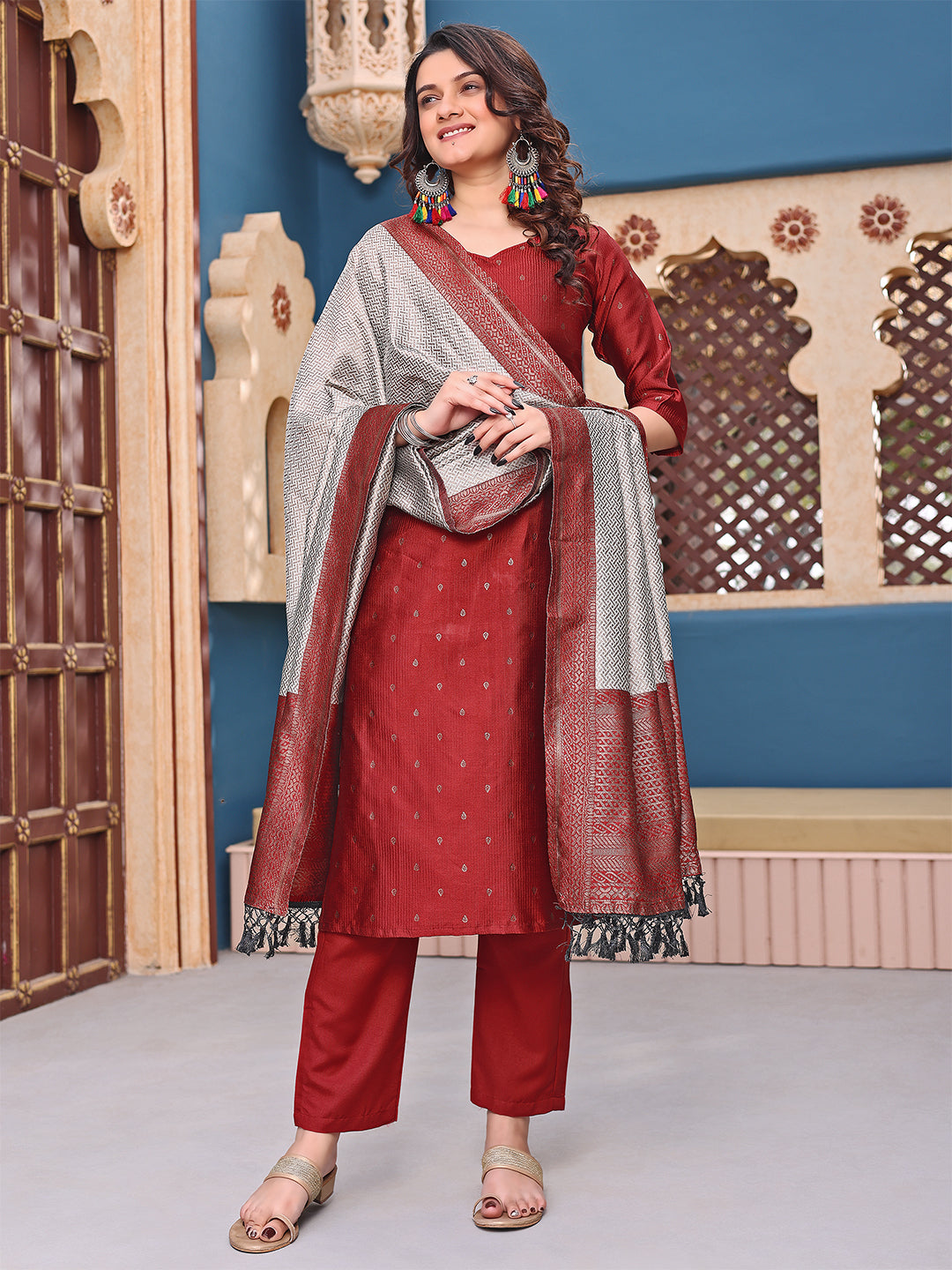 Silk Kurta Pant Dupatta Set