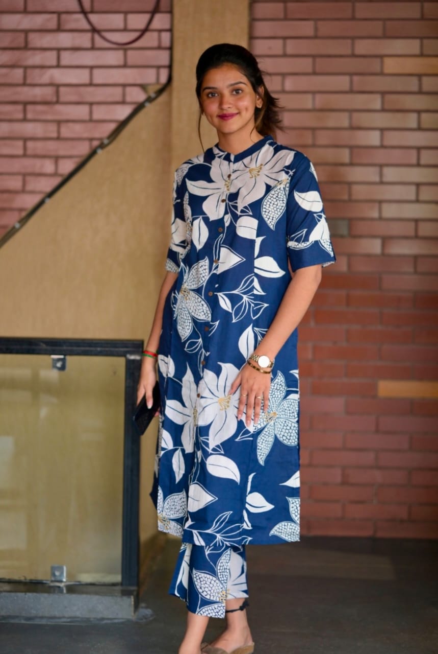 Heavy Rayon Co-ord Set with A-Line Kurti & Ankle-Length Pant
