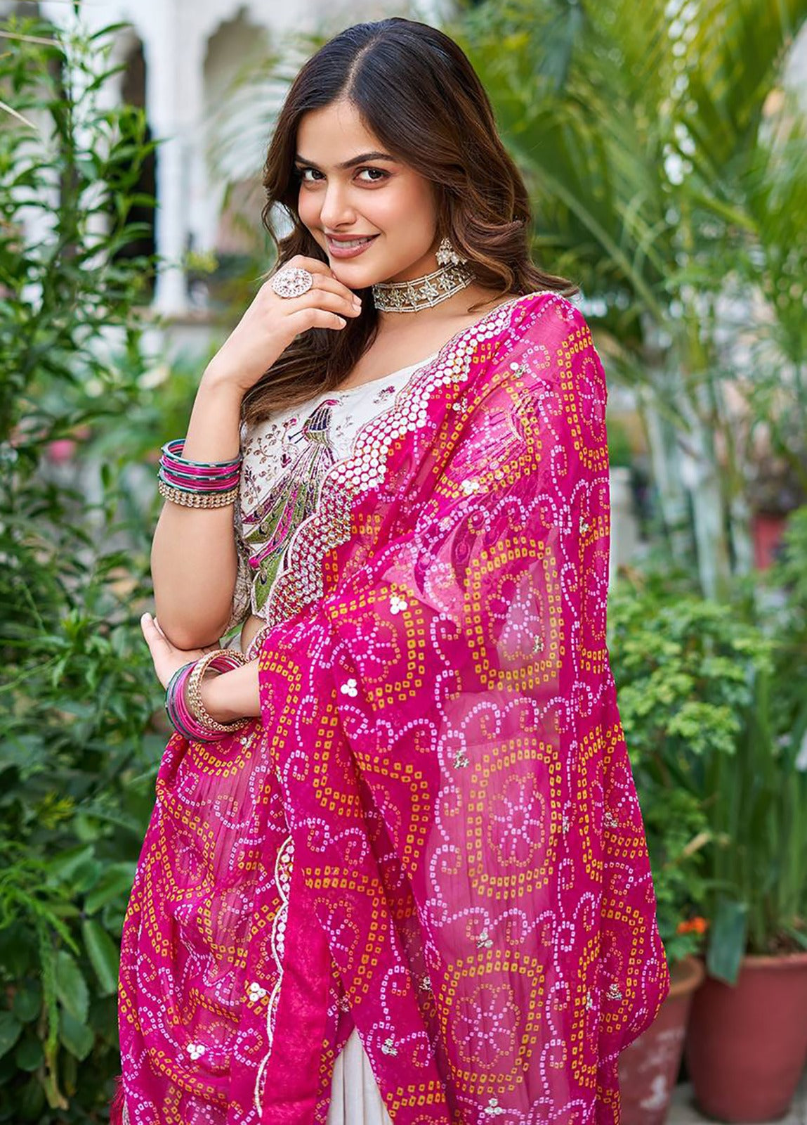 White Grace: Embellished Semi-Stitched Lehenga Choli