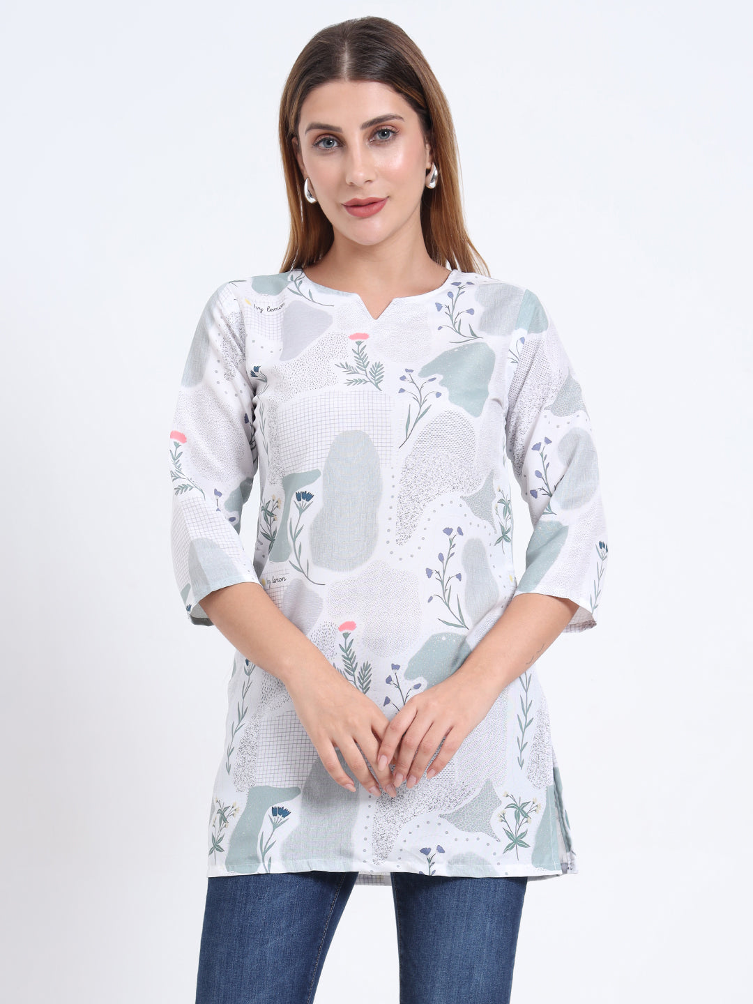 Stylish Digital Print Rayon Top for Women – 3/4 Sleeve
