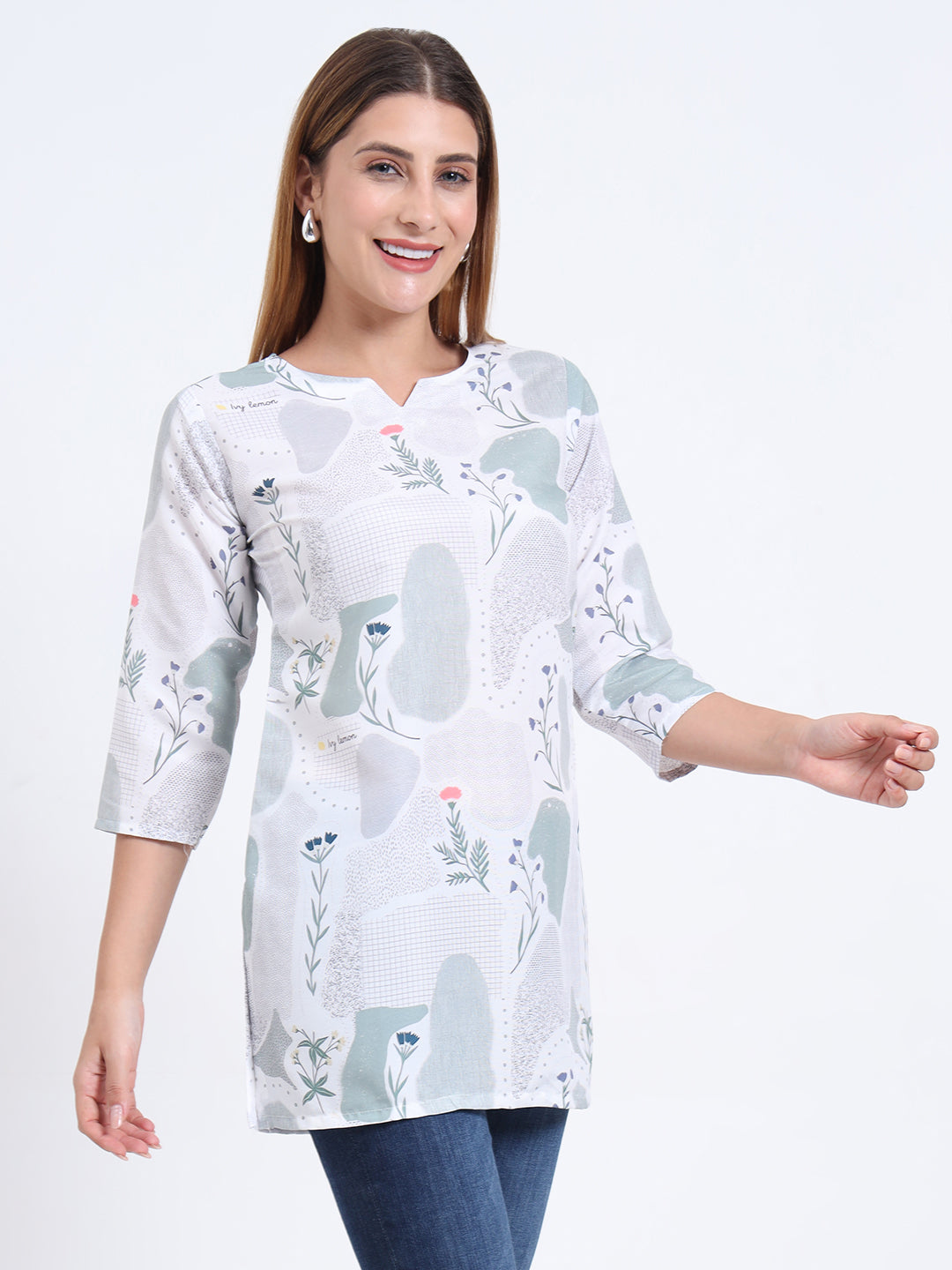 Stylish Digital Print Rayon Top for Women – 3/4 Sleeve
