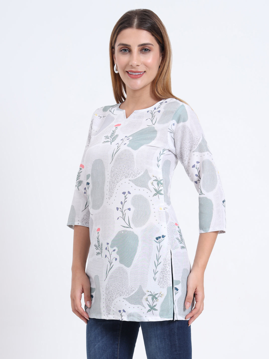 Stylish Digital Print Rayon Top for Women – 3/4 Sleeve