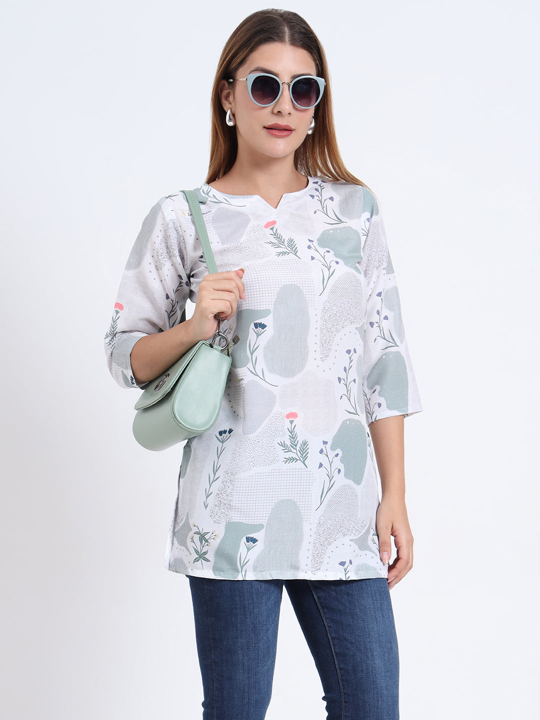 Stylish Digital Print Rayon Top for Women – 3/4 Sleeve