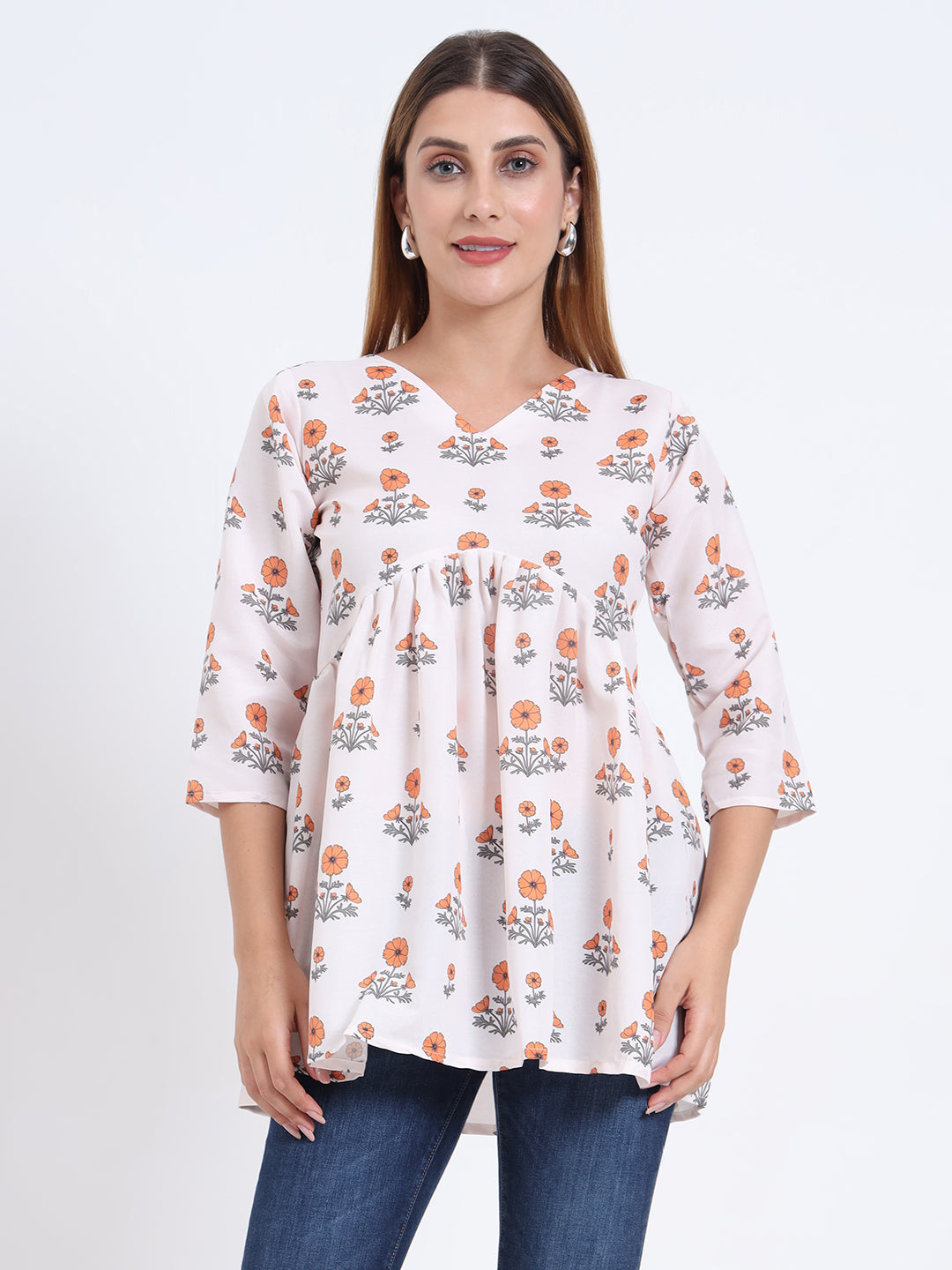 Western Wear V-Neck Rayon Top – Digital Print with Stitched Elastic Waist
