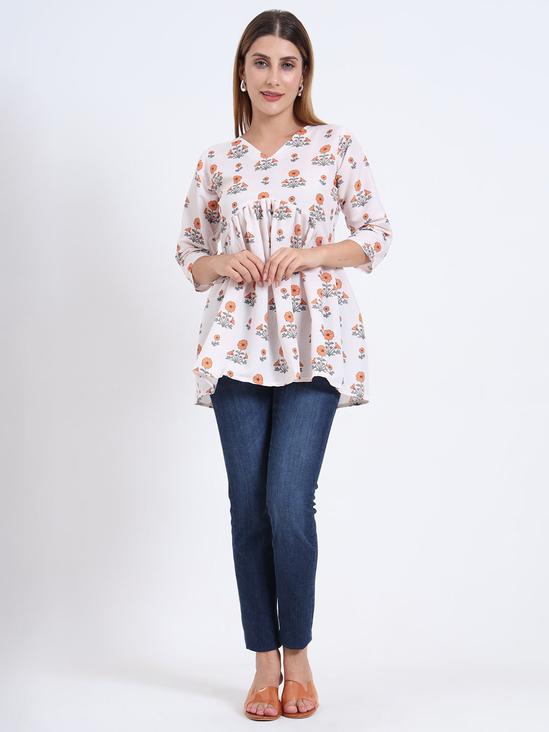 Western Wear V-Neck Rayon Top – Digital Print with Stitched Elastic Waist