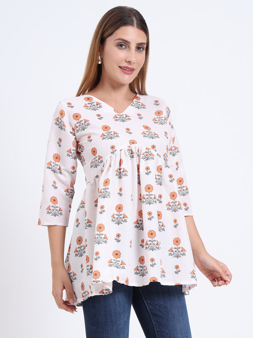 Western Wear V-Neck Rayon Top – Digital Print with Stitched Elastic Waist