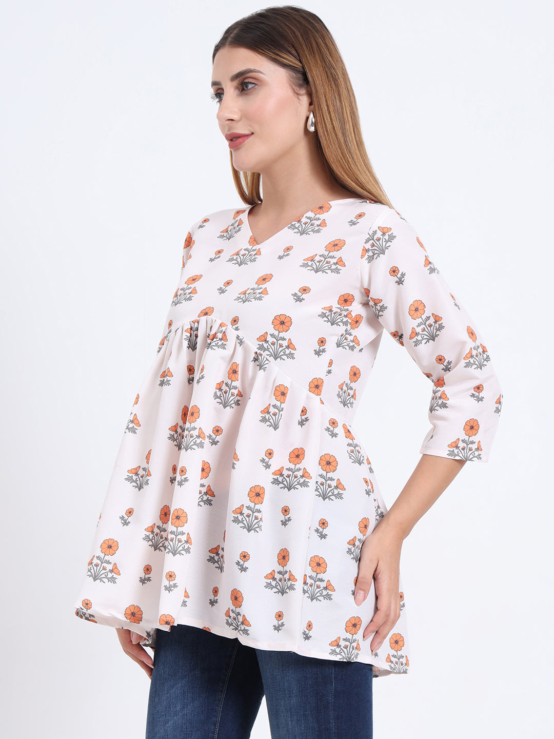 Western Wear V-Neck Rayon Top – Digital Print with Stitched Elastic Waist