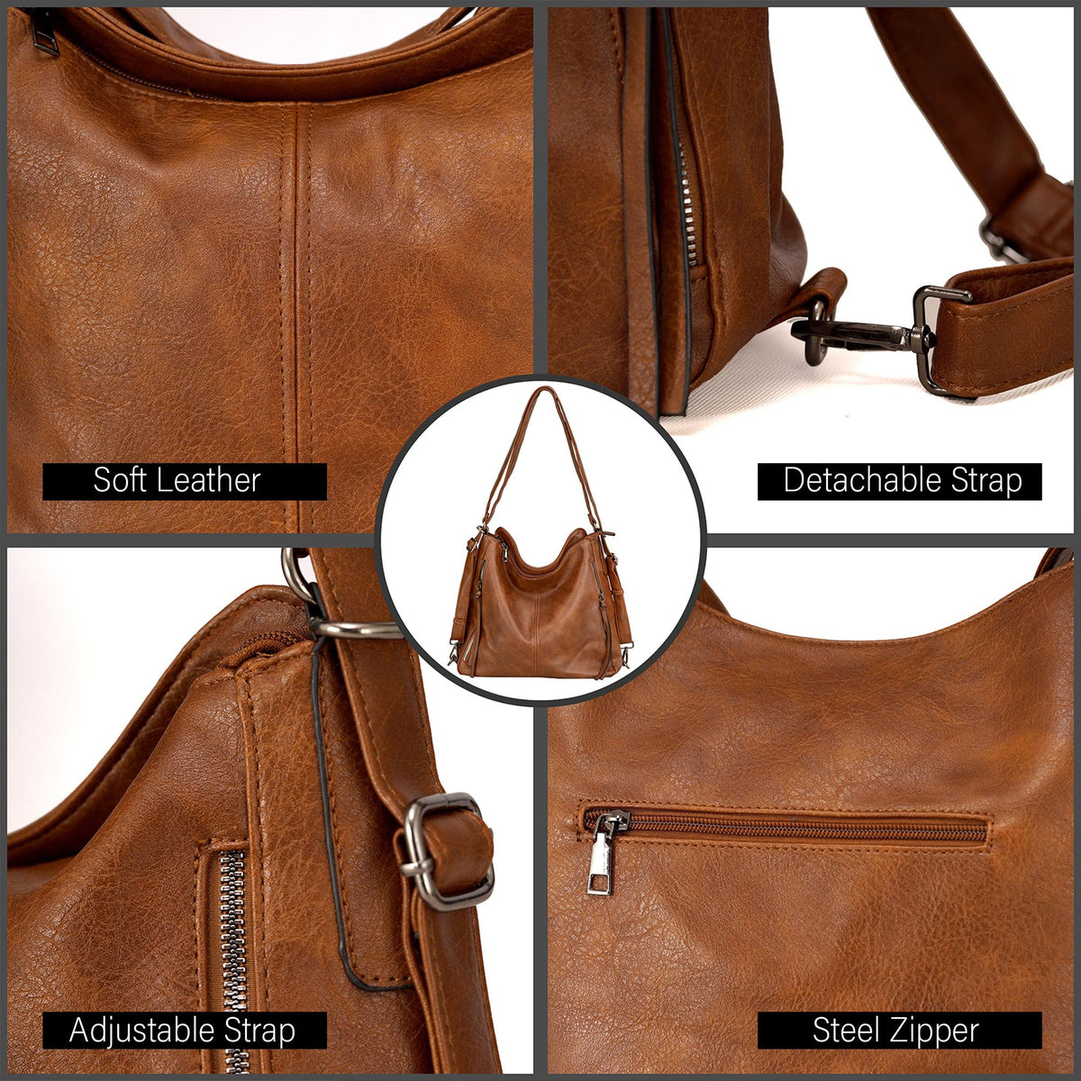 Set Of 3 Brown Light Weight Pu Leather Handbag Combo For Women