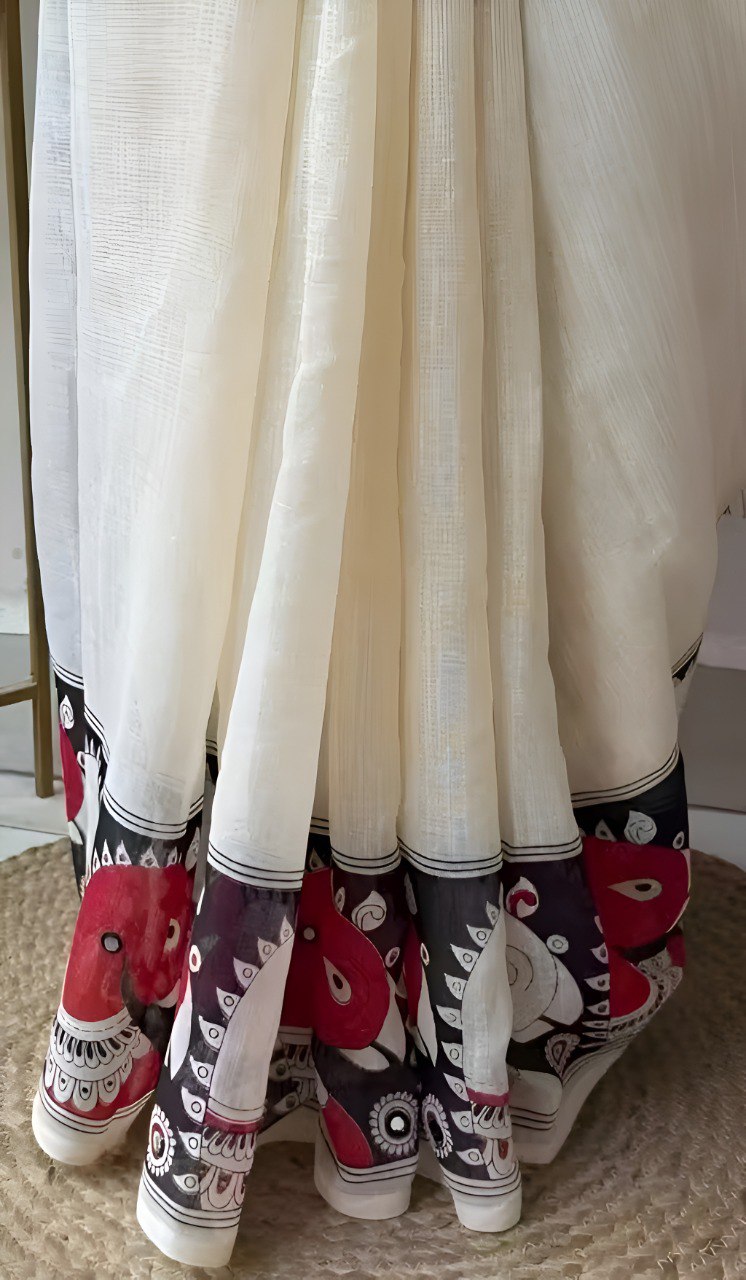 Graceful Chanderi Cotton Saree with Artistic Digital Print & Handmade Zalar
