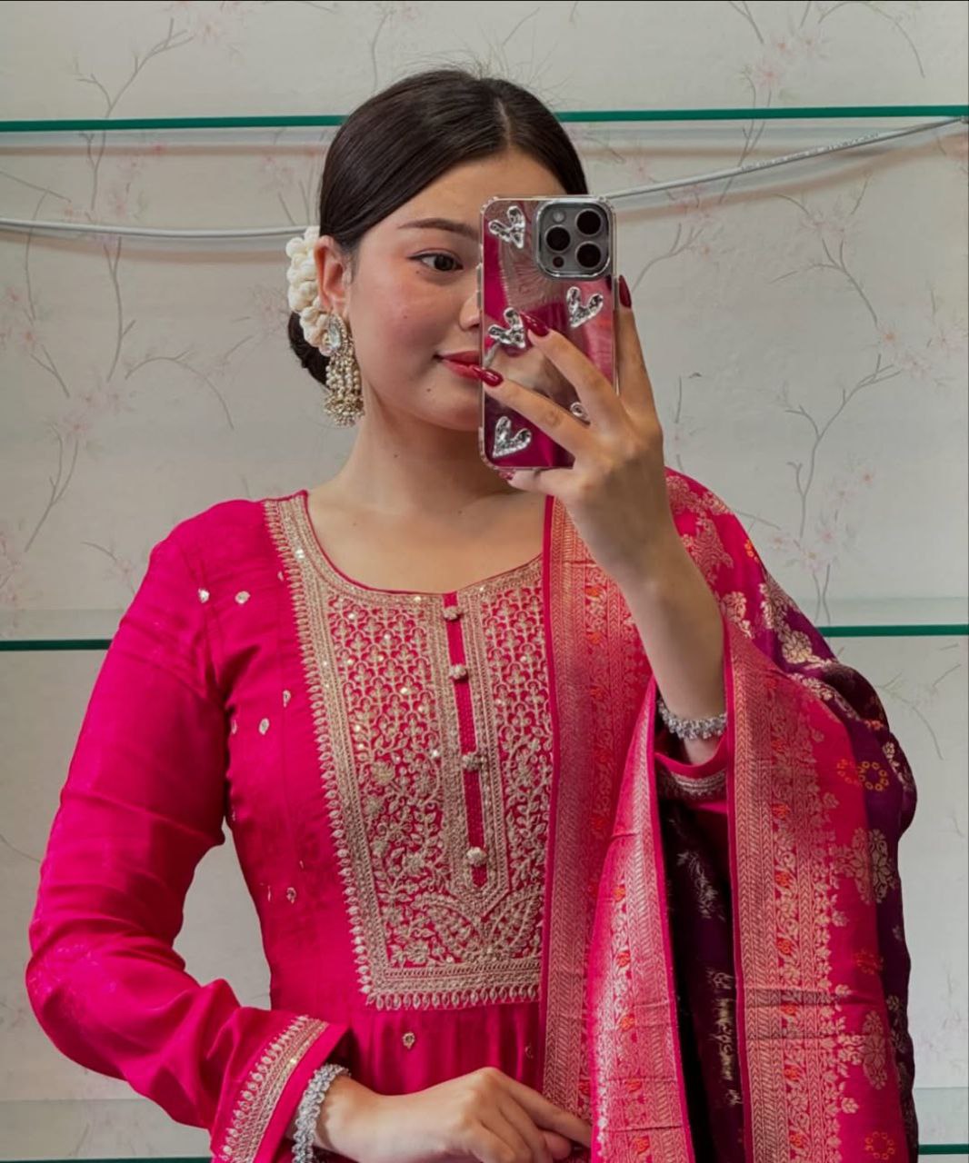 Timeless Grace: Anarkali Flared Silk Kurta Pant Dupatta Set