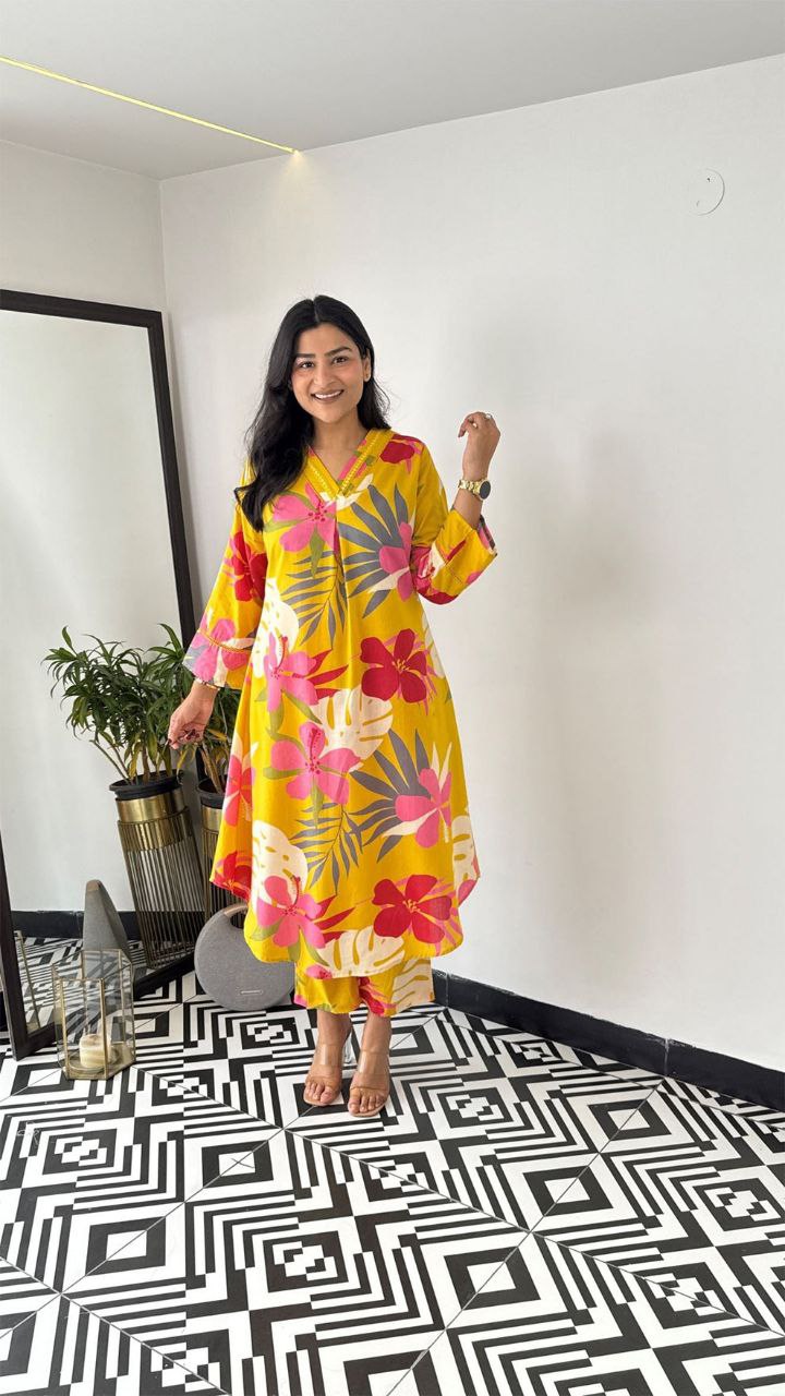 Graceful Charm: Cord Set Cotton Kurta Pant Set