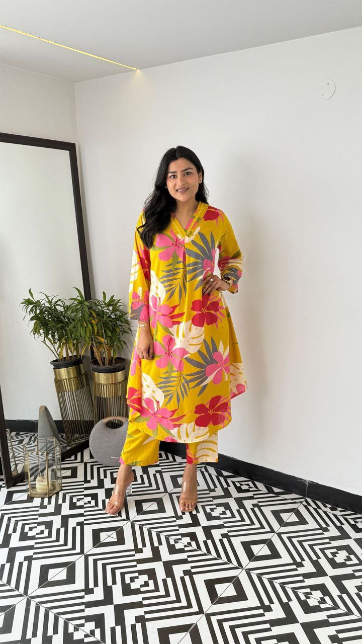 Graceful Charm: Cord Set Cotton Kurta Pant Set