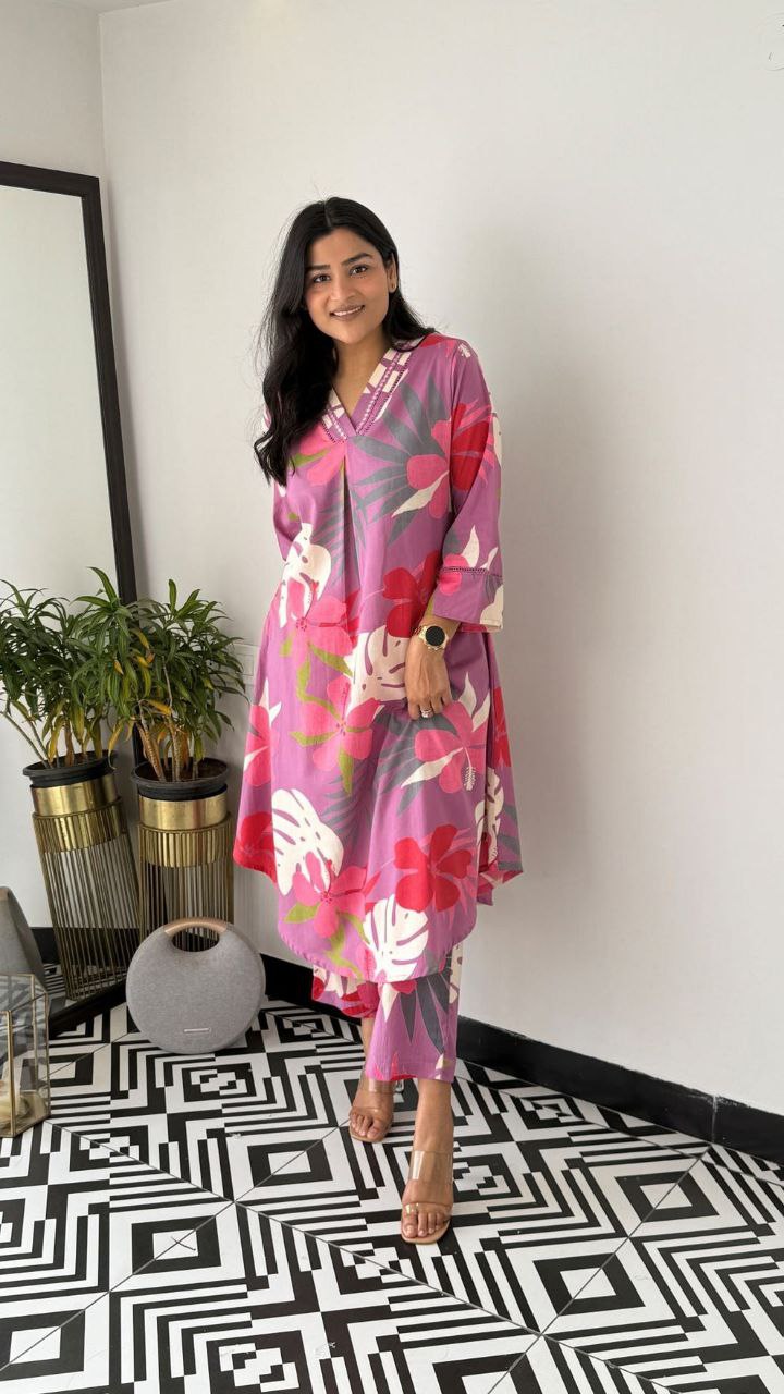 Graceful Charm: Cord Set Cotton Kurta Pant Set