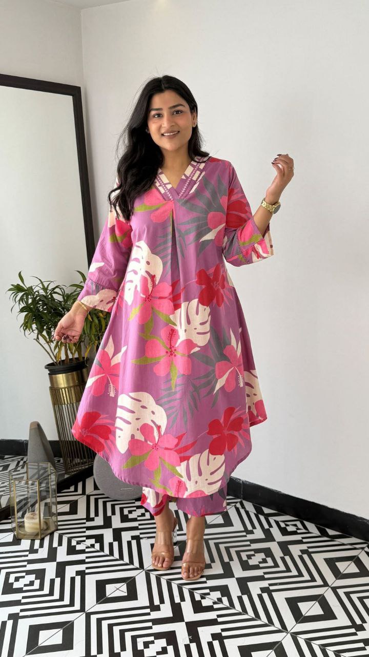 Graceful Charm: Cord Set Cotton Kurta Pant Set