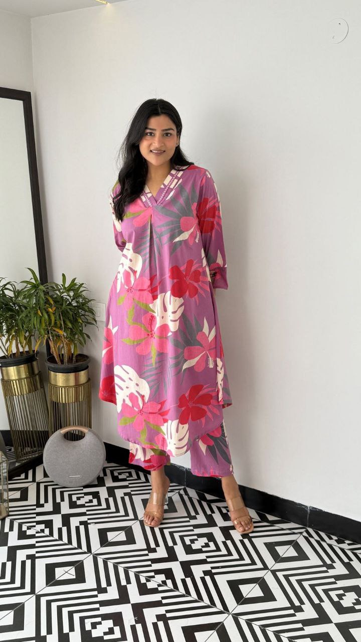 Graceful Charm: Cord Set Cotton Kurta Pant Set