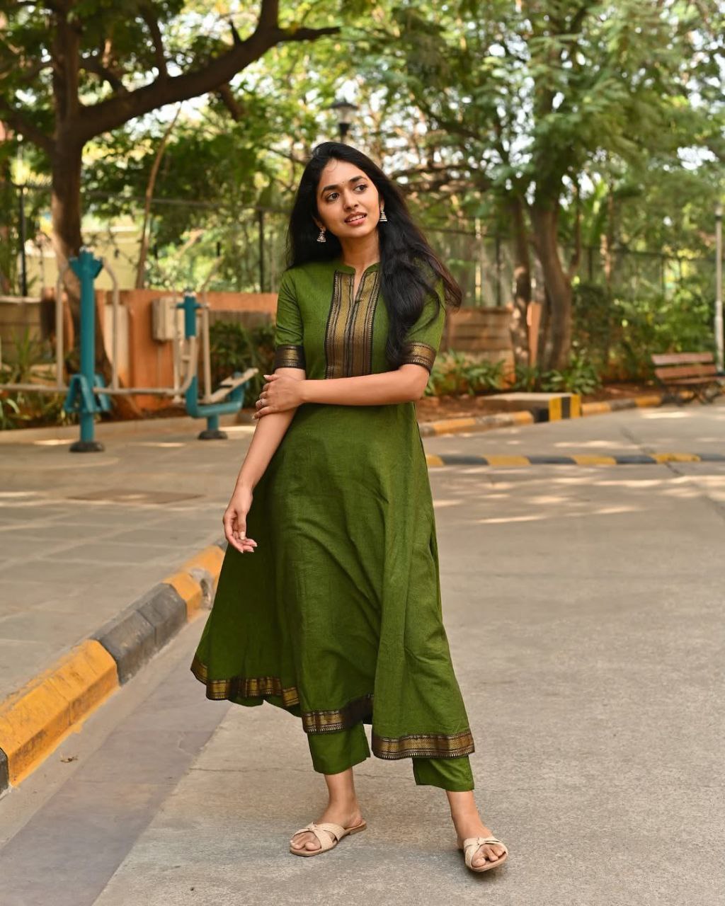 Chanderi Charm: Branded Suit Set with Jcard Weaving & Handcrafted Zari Embellishments