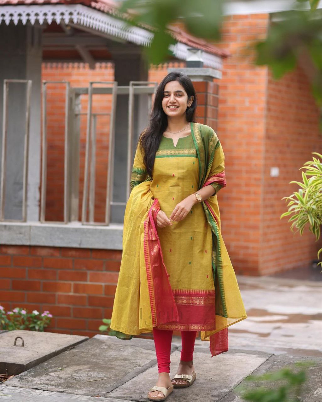Elegant Kanchi Cotton Suit Set with South Cultural Design & Hand Zari Jacquard Dupatta