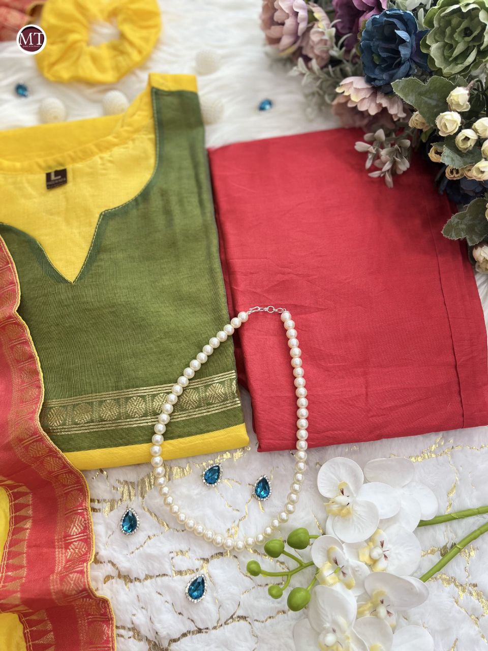 Elegant Kanchi Cotton Suit Set with South Cultural Design & Hand Zari Jacquard Dupatta