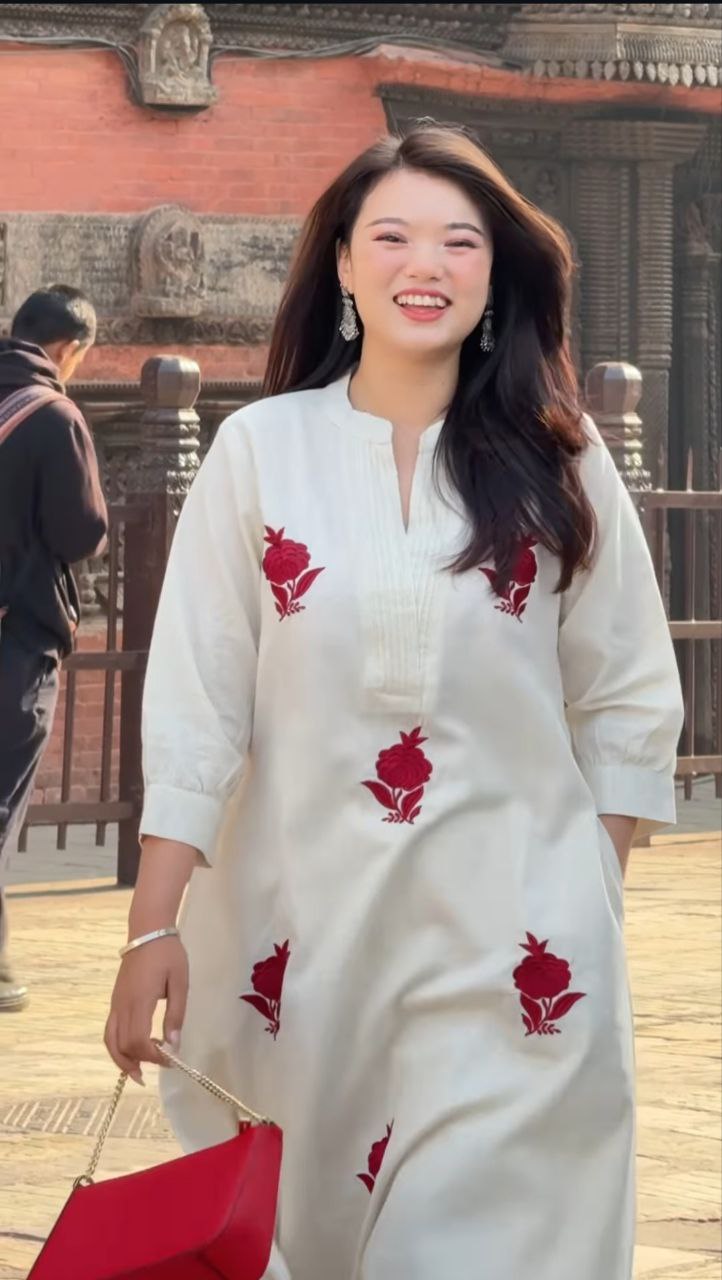 Charming Gulab: Embroidered Chanderi Top & Pant Suit Set