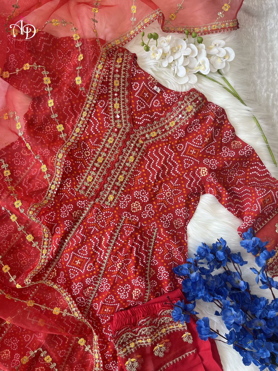 Heavy Suit Set with Intricate Hand Embroidery, Zari Weaving & Prints β Matching Pant & Lace Dupatta