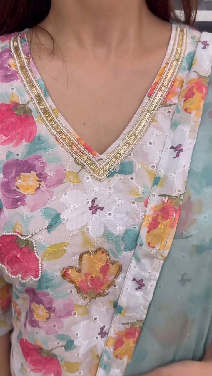 Heavy Suit Set with Intricate Hand Work β Matching Pant, Dupatta & Designer Hand Bracelet
