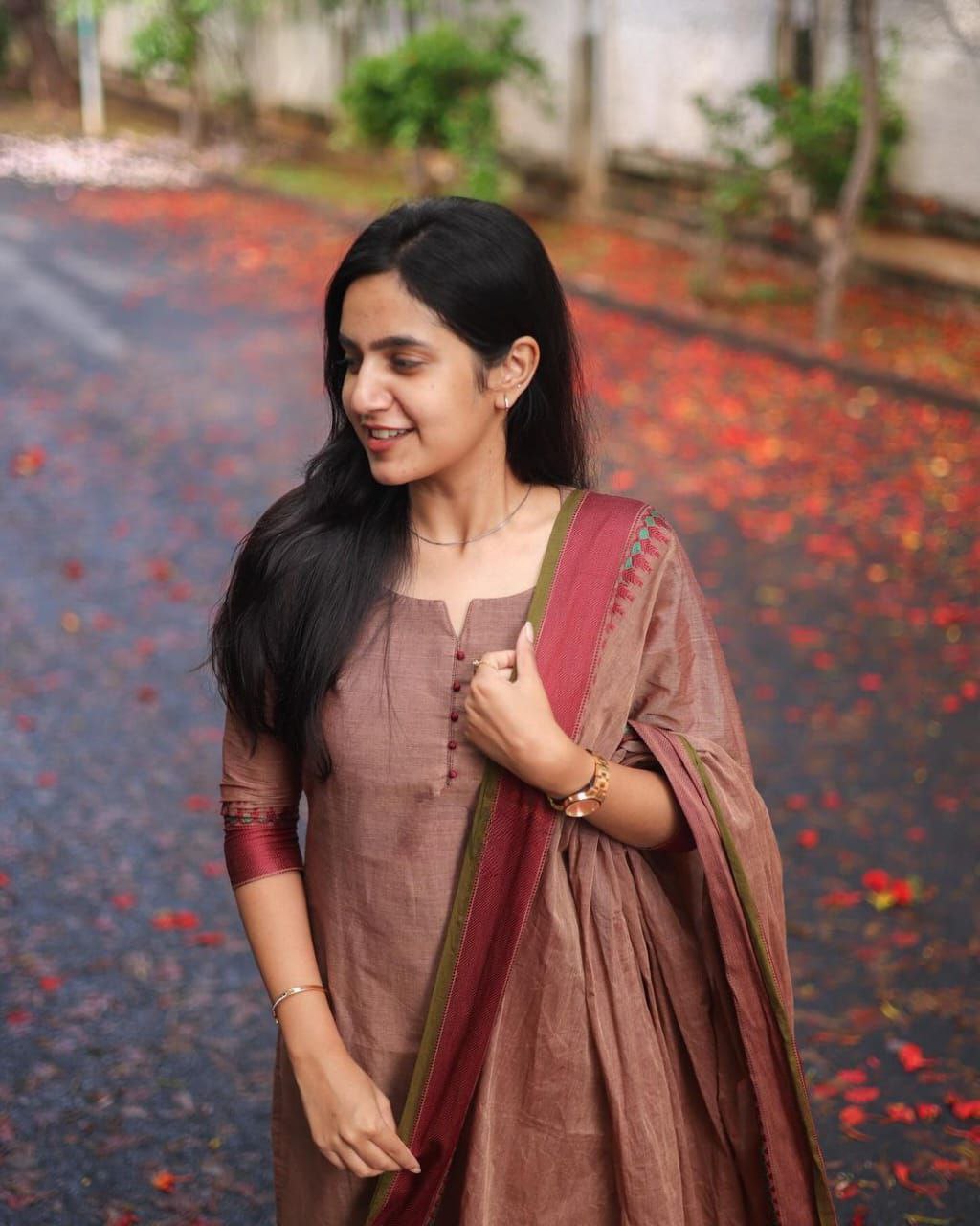 Heritage Elegance: Kanchi Cotton Suit Set with Handcrafted Zari & South Indian Prints