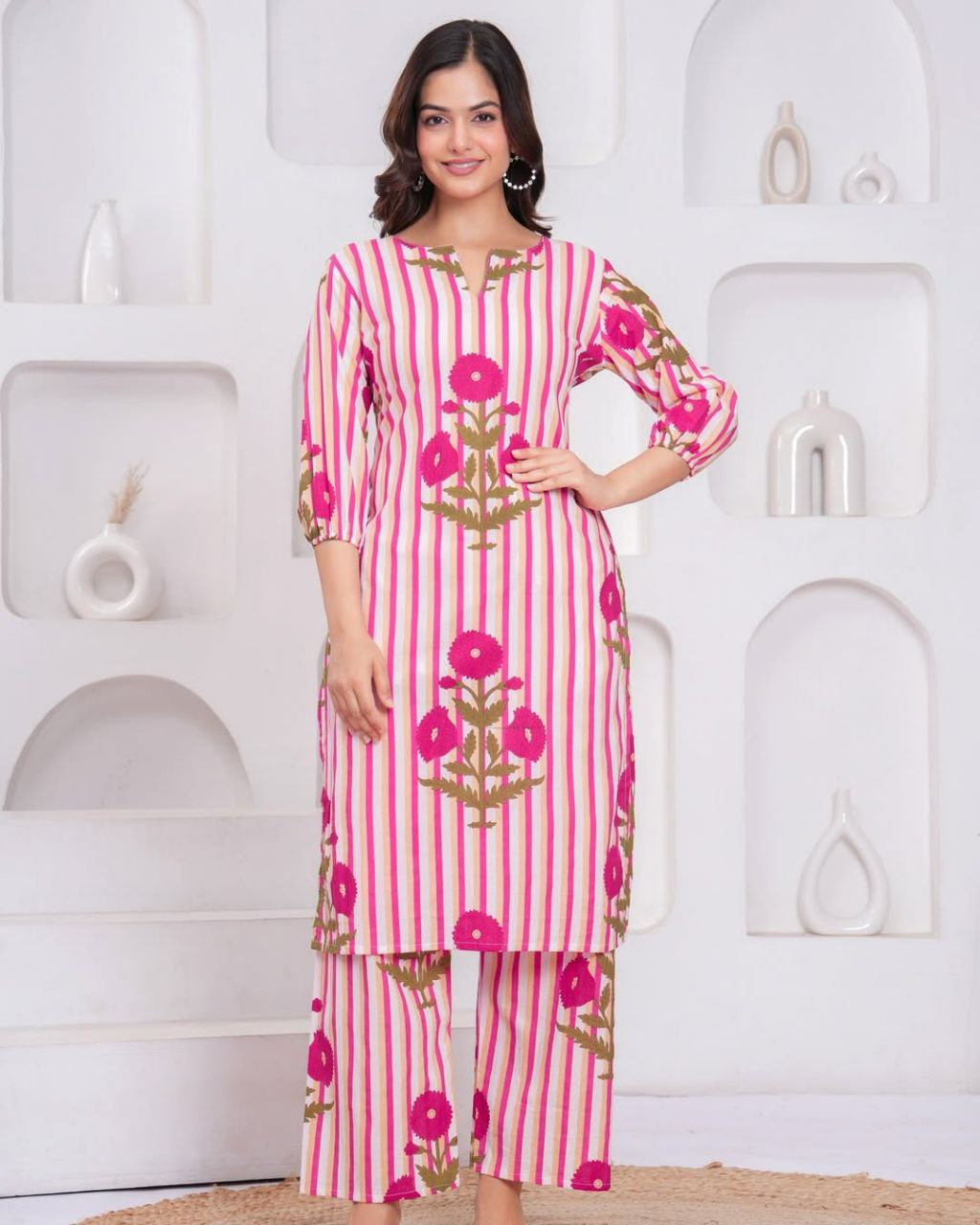 Summer Chic: Premium Pure Cotton 60x60 Co-Ord Kurta Pant Set