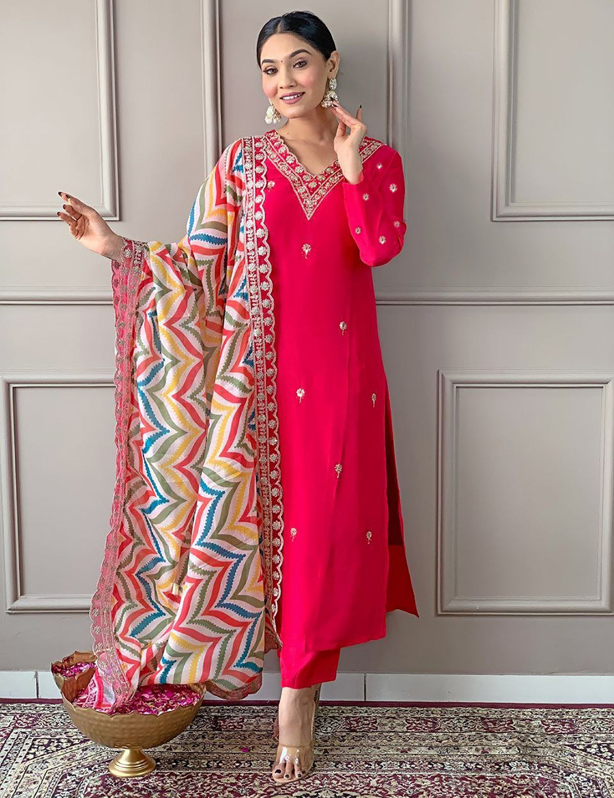 Pure Silk Kurta, Pant & Dupatta Set for Women