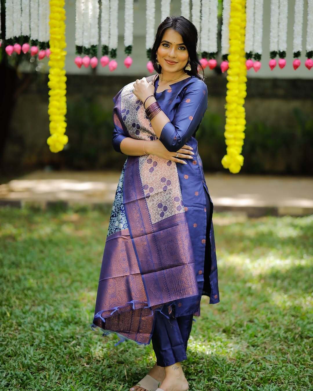 Classic Jacquard Kurta Pant Dupatta Set