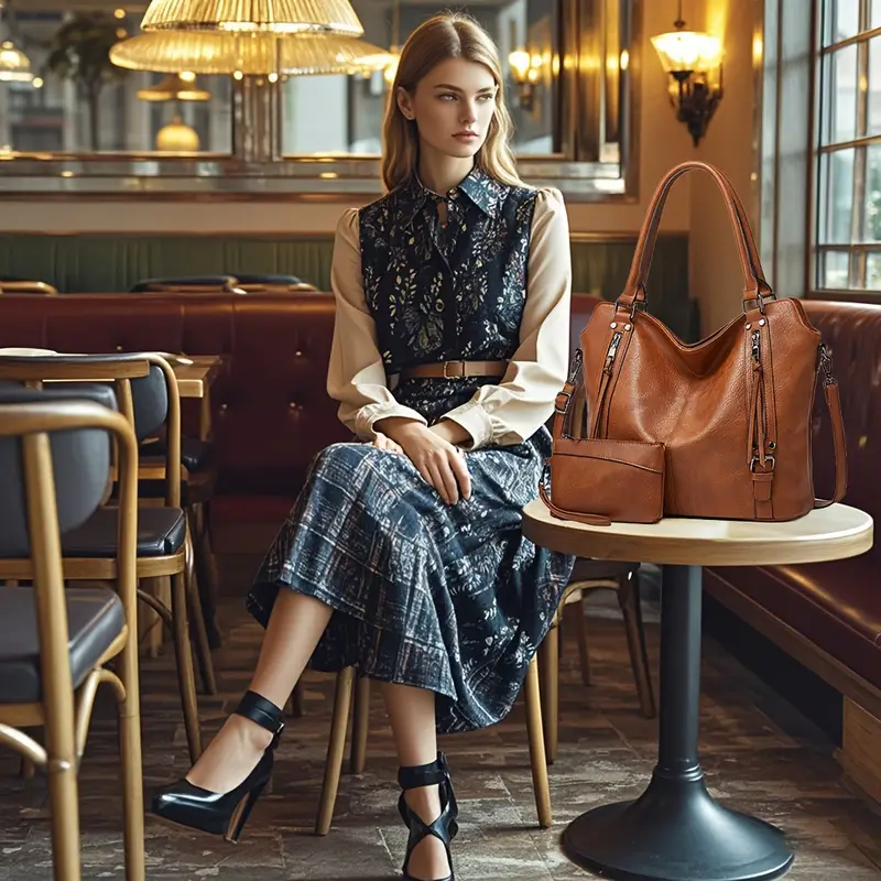 Tote Bag for Woman with Messenger Bag and Wallet in PU Leather with Strap