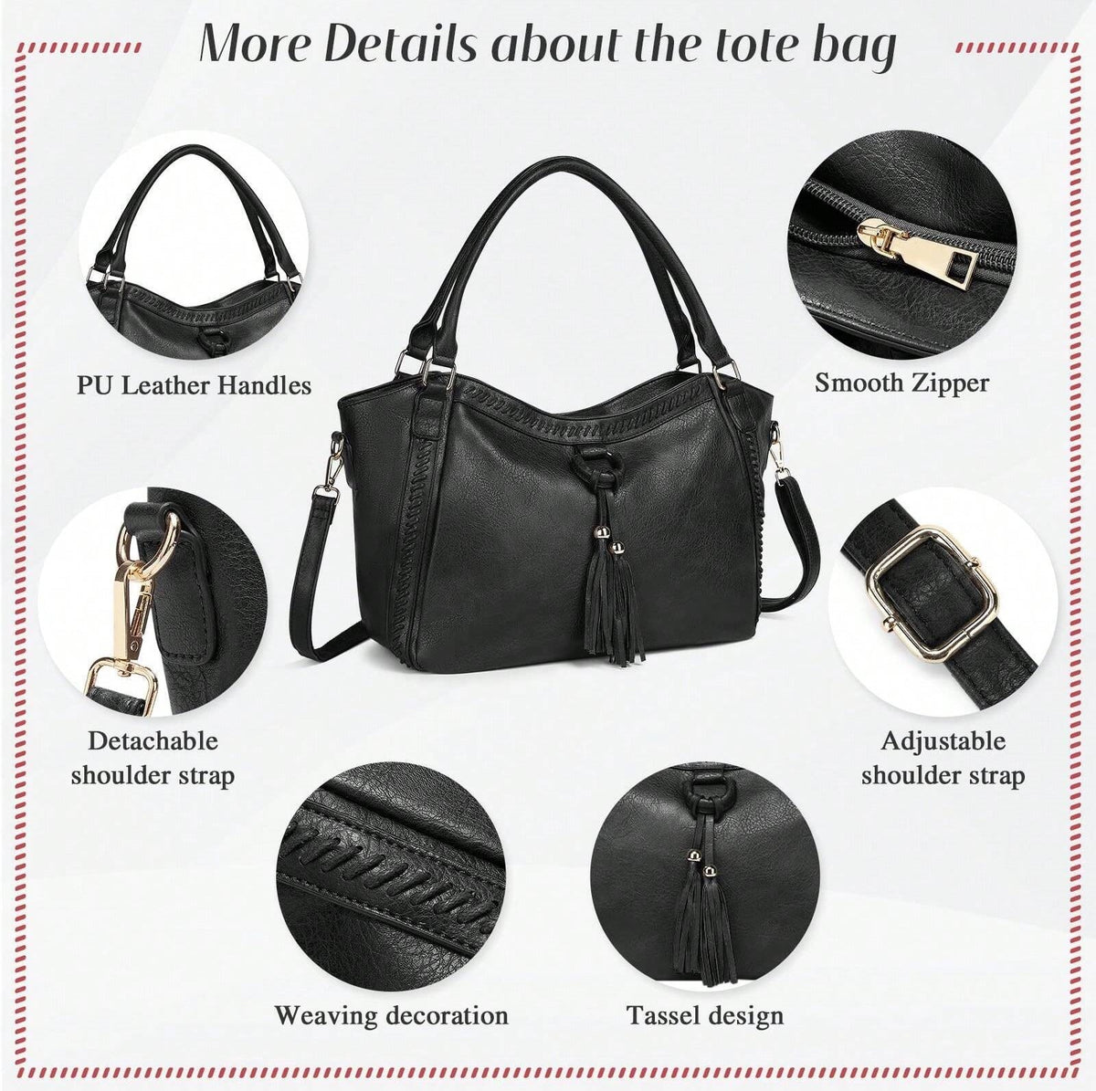 Tote Gray Handbag Bag for Woman with Messenger Bag and Wallet in PU Leather with Strap