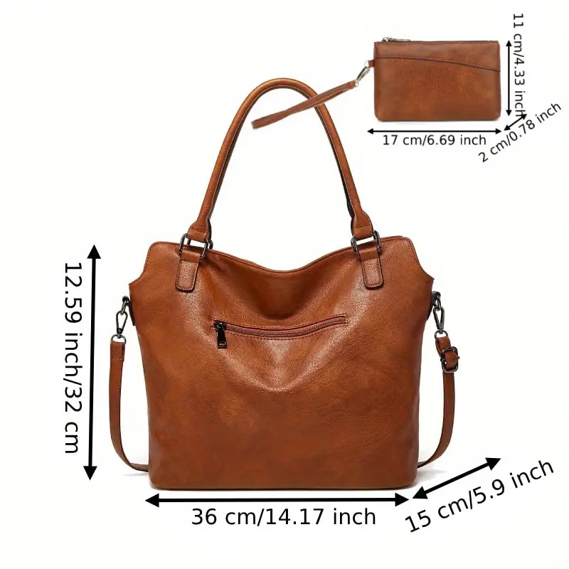 Tote Bag for Woman with Messenger Bag and Wallet in PU Leather with Strap